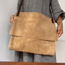Load image into Gallery viewer, Edie Kahula Pereira Goods Tan suede bag named Night-Day designed/made by edie kahula pereira purchase from www.ediekahulapereira.com
