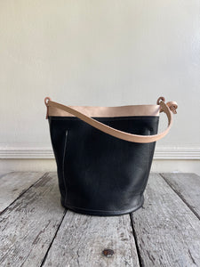 Small Leather Basket with Banded Top