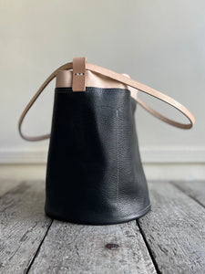 Small Leather Basket with Banded Top