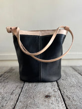Load image into Gallery viewer, Small Leather Basket with Banded Top
