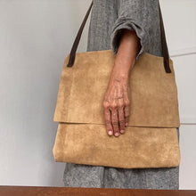Load image into Gallery viewer, Edie Kahula Pereira Goods Tan suede bag named Night-Day designed/made by edie kahula pereira purchase from www.ediekahulapereira.com

