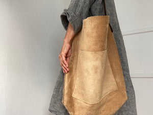 Agnes Suede Leather Tote Bag in Brown