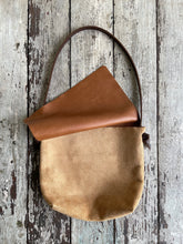 Load image into Gallery viewer, Edie Kahula Pereira Goods Tan suede Jane bag with gusset, front flap  and inside pocket www.ediekahulapereira.com
